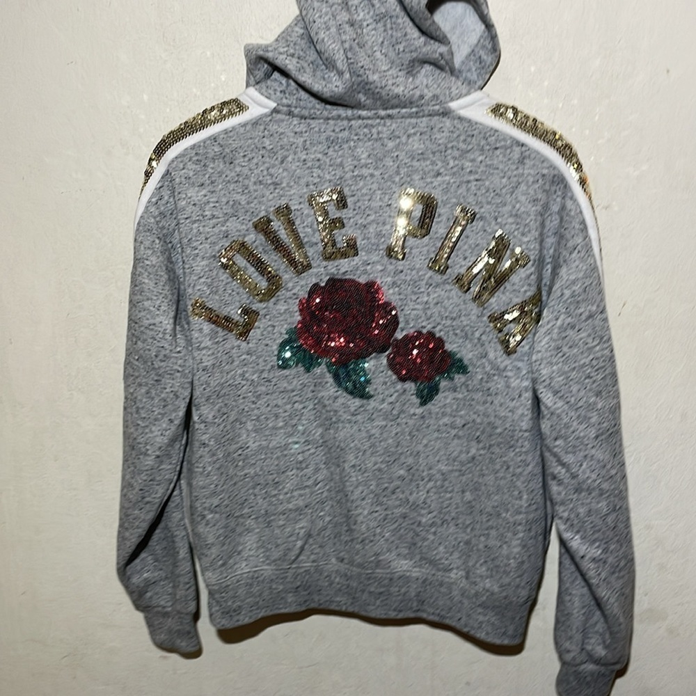 VS PINK Rose Bling Lace-Up Hooded Pullover Size Small - Picture 3 of 7